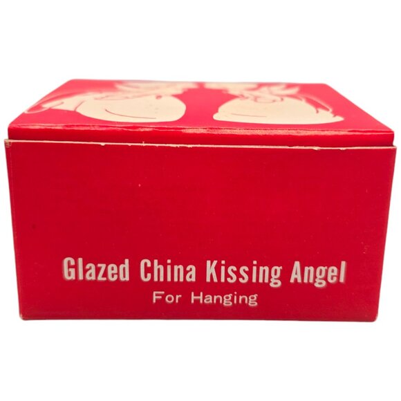 Vintage Kissing Angel Glazed Ornament Set Porcelain Figurine Original Box - Picture 10 of 11